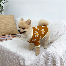 데댕 플라워 스위트 가디건 강아지스웨터, 브라운