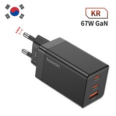 핸드폰충전기Toocki 40W/67W Gan 충전기 고속 다중 포트 타입 C USB 휴대폰용 PD 3.0 어댑터미국 KR 플매트, 03 Black KR