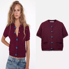자라 블루 주얼리 니트 가디건 zara