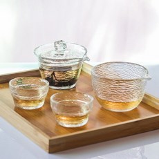 Kaaipee 티 컵 세트 내열 유리 급수 세트 중국 차기 컵 수납 가방 포함 유리탕, 1개