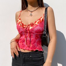 미션글로지스 여자끈나시 여성의류 무드 스타일리시 프린트 등트임 브이넥 탱크탑 크롭탑 x2개