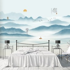 멍석 TV배경벽 벽지 중국스타일 사의 산수 벽부착 거실 침실책 3d, C01-대, T10-18D크리스탈 초부조 벽화 1제곱미터