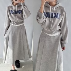 마이쏭 SOME후드롱스커트세트 빅사이즈 여성스러운 셋업 성용 빅사이즈 오버핏 롱티 데일리룩 여성스러운 셋업 루즈핏 상하의세트 후드롱스커트세트