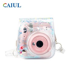 Fujifilm Instax Mini 11 투명 PVC 카메라 케이스 커버 셸 어깨 끈 폴라로이드 사진 보호 가방, 푸른 반짝임, 하나, 1개