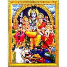 인도 파르바티 시바 가네샤 네팔 zigzag Lord Shiv Parvati Bhagwan Ganesh Kartikeya 가족사진 액자 벽/테이블/푸자룸 (7x9인치 아크릴 유, 1개
