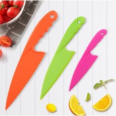 과일 빵 케이크 샐러드 양상추 나이프를 위한 ASEANO 플라스틱 식칼 요리 셰프 나이프블루 미디엄, Orange/Green/Rose 3 pcs Set, 1개, Orange/Green/Rose 3 pcs Set