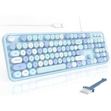 MOFII 컴퓨터 키보드 유선 플러그 플레이 USB 풀 사이즈 타자기 키보드 접이식 스탠드가 있는 귀여운 컬러풀 에스테틱 블루, Blue Colorful