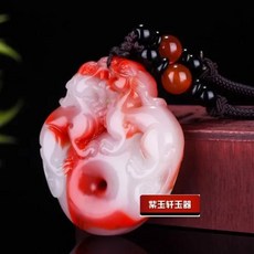 패션 레드 화이트 옥 더블 Pixiu 펜던트 목걸이 쥬얼리 중국어 손으로 조각 치유 여성 남자 행운 선물 부적, 1개입, 1개