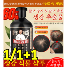 [남녀 공용] 생강 측백잎 탈모 방지 샴푸 생강 식물성 탈모샴푸 천연 영양 기능성 샴푸 모발 가려움증과 비듬 제거/모낭 성장 촉진, [남녀 공용] 300mL, 500ml