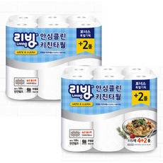 H 리빙 안심클린 천연펄프 무형광 키친타올 2겹 115매 6롤 x 2팩 *포장디자인변경될수있음, 12개