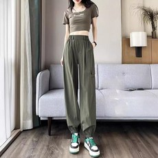 여성용 히퍼 바스락 카고 조거 팬츠 여성 바지 9부