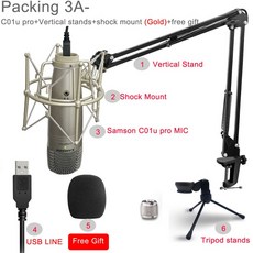 Samson C01u Pro USB 스튜디오 슈퍼 심음 마이크. 실시 간 모니터 대진 막 커 패 시 터 마이크, packing3A_CHINA