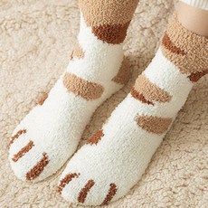 무압박 고양이 수면양말 임산부 산모 야옹이 양말, 수면양말 브라운패턴