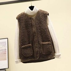 여성 춘추 도톰한 뽀글이 후리스 양털 조끼