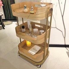  미용 피부 웨건 트롤리 우드 3단 이동식 카트 왁싱, 로그 원목 40x50x90cm 
