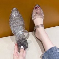 장마샌들 샌들 포인티드 비치 캐주얼 슈즈 여름 토 여성용 웨지 젤리 신발 힐 패션