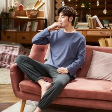 남자잠옷 카디건 남자 잠옷 세트 여름 면화 짧은 바지 느슨한 홈 서비스 잠옷의 버전
