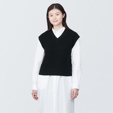 MUJI 무인양품 여성 워셔블 리브 V넥 쇼트 베스트