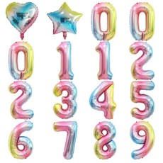 스마일파티 카라멜 은박 숫자 풍선 하트 새해 생일 기념일, 레인보우80cm, 1세트