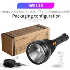 고출력 LED 손전등 슈퍼 브라이트 서치라이트 화이트 옐로우 블루 레드 렌즈 USB 충전식 토치 라이트 캠핑 핸드 램프 P50 야외 미니, 1) W5118, 1개