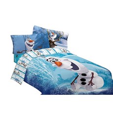 디즈니 겨울왕국 올라프 빌드 어 스노우맨 182.9 x 218.4cm(72 x 86인치) 극세사 이불 트윈/풀 사이즈
