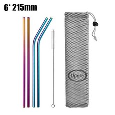 UPORS금속 빨대 215x6mm 실리콘 유지 보수 팁 친환경 스테인리스 스틸 빨대 재사용 가능한 빨대 브러쉬 파우치, 09 olorful with bag