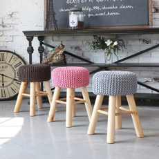 스킬디자인 WOODEN 니트 스툴의자 스툴, 인디핑크