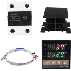 디지털 PID 온도 컨트롤러 REXC100 REX C10040DA SSR 릴레이 K 열전대 프로브 RKC 및 블랙 히트 싱크 포함, 40DA Black, 1개