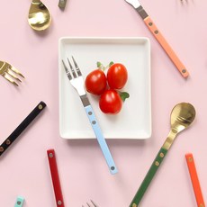 귀여운 홈카페 커트러리 쌍띠에 실버 티포크, 바닐라, 1개