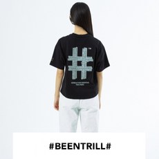 빈트릴 빈트릴 반팔 여성 뉴 리플렉티브 해시태그 오버핏 반팔 티셔츠 BA232TS004-BK-WOMAN