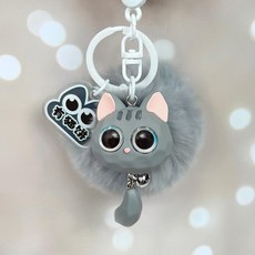  귀여운 고양이 키링 토끼털 방울 자동차홀더 키링 열쇠고리 가방 장식 선물용 1개 그레이 퍼  상품 이미지