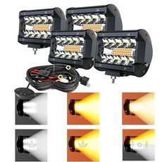 Ciascy LED 조명 바 10.2cm(4인치) 화이트/앰버 옐로우 LED 포드 240와트 스트로브 조명 운전 안개등 트리플 로우 오프로드 조명 SUV UTV 트럭 픽업 램, Ciascy LED 조명 바 10.2cm(4인치) 화이