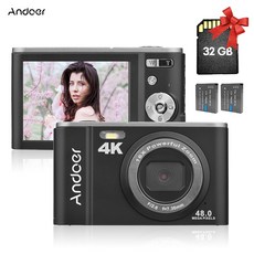 Andoer 48MP 2.8인치 IPS패널 4K 디지털 카메라 (32GB 마이크로 sd카드+배터리 2개 증정), 블랙