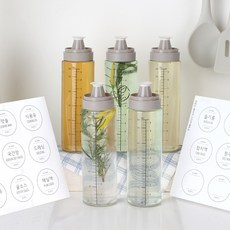 시노글라스 신형 오일병 양념병(라운드베이직 스티커 24종 포함), 그레이, 5개, 300ml