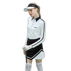 여성 골프웨어 세련된 카라넥 긴팔셔츠+사선 플리츠 스커트