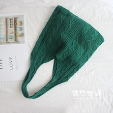 해외발송 [diy뜨개질 키트]캐주얼 가방 가게 한국 공식 웹 사이트 같은 스타일 모리 걸 니트 가방 복고풍 예술 일본식-24499, 03. 짙은 녹색, 단일옵션