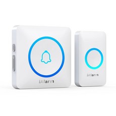 사무실벨 Alarm 초인종 60개의 차임벨 5개의 조절식 볼륨 1 000피트 300m 작동 가정용 사운드 LED 플래시 방수 블랙 포함 무선 차임 키트, White, 1개