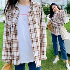 티데일리 남녀공용 카카오 체크 오버핏 남방 캐주얼 셔츠