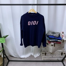 오아이오아이 네이비 로고핑크 울 니트
