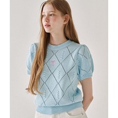 론론 RONRON DIAMOND SCOTCH PUFF SHORT SLEEVE KNIT SOFT BLUE