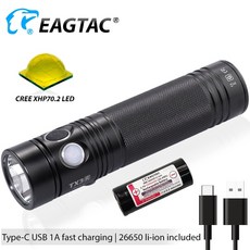 초강력 led 고휘도 미니 휴대용 충전식 캠핑 손전등 후레쉬 렌턴 작업등 EAGTAC TX3G 소형 LED 3550 루멘 유형 C USB 26650 배터리 슈퍼 밝은 토치 양면, XHP35 하이 CW, 협력사, 검은 색