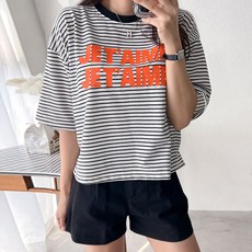 JET 단가라 크롭 티 빅사이즈 오버핏 라운드 나염티 반팔티 여성용 여름티
