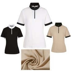 [골프공장] 여성 골프웨어 엠보싱 무늬 지퍼 반팔 티셔츠 스판쫀쫀 골프 이너티