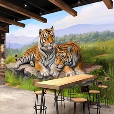 3D 호랑이 포스터 벽 장식 벽화 Papel 드 Parede 사용자 정의 3D 사진 벽지 거실 침실 벽 논문 홈 장식|벽지|, 1개, Self Adhesive Canvas