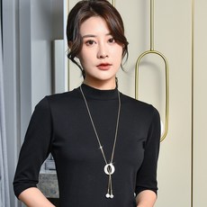 YUEMEIYD 여성 타원 진주 지르콘 긴 목걸이 스웨터사슬 쇄골 사슬 - 이미지 7