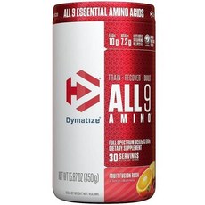 Dymatize 다이마타이즈 All9 아미노 BCAA 7.2g 회복 및 근육 단백질 합성을 위한 1회 제공량당 풀 스펙트럼 에센셜 아미노산 10g 과일 퓨전 러시 30회 제, Fruit fusion rush, 1개