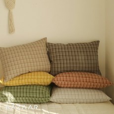 바자르 코코 체크 베개 커버 40x60cm /50x70cm, 40x60/연베이지