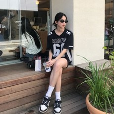 유행 럭비 반팔 티셔츠 유니폼 헬스 매쉬 오버핏 브이넥 짐웨어 힙한 여름 여성 b2