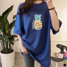 스타일아유 여름 파인애플 오버핏 반팔티 여성용 롱 빅사이즈 박시 반팔티셔츠 반팔 티셔츠[AYG6TS354A] 리뷰후기