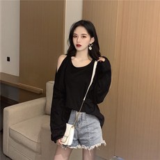 초 가을 타입 현아한 CHIC 홍콩무드 섹시 긴 소매 와이드 인싸템 오프숄더 어깨트임 상의